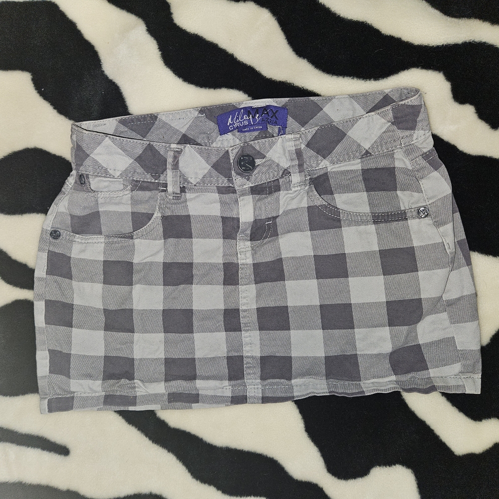Miley Cyrus And Max Azria Gray Checkered Plaid Mini Skirt Vintage